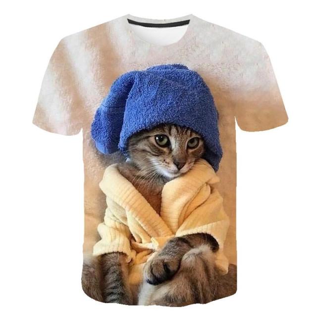 Fashion Lovely Cat 3D Print Women Ladies Girls T-Shirt Animal Harajuku Round Neck Short Sleeve Unisex Summer Tops & Tees 6XL